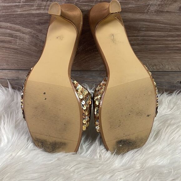 Expressions Sequined Slide In Heels, Size 7.5, Goldtone and Bronzetone Sequins - Picture 10 of 12